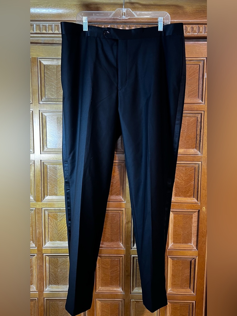J.Crew Men’s Black Tuxedo Pants 39x32 Super 150s Wool Silk Satin Stripe Formal